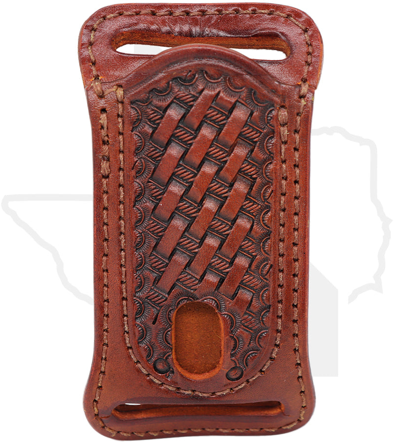 A & M Leather #4 Trapper Sheath 4-LB-BW - Brown, Horizontal, Basket Weave