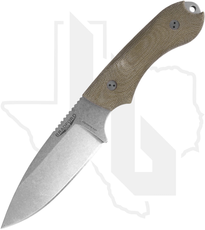 Bradford Knives Guardian 4.2 4.2S-102-MC - OD Green Micarta, Stonewashed, Sabre Grind