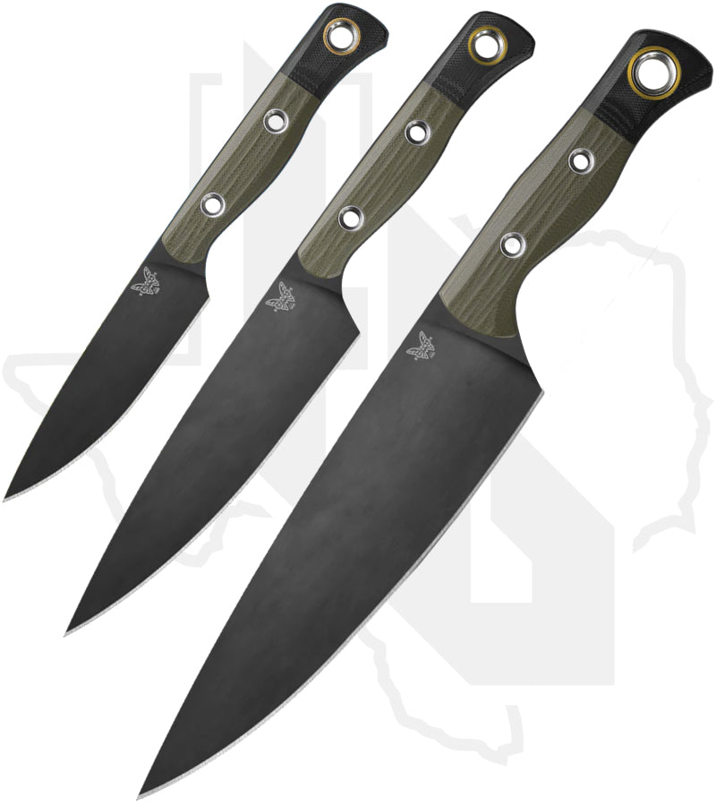 Benchmade Cutlery 3 Pc Set 4000BK-01 - OD Green, G-10, Black, Gold Rings