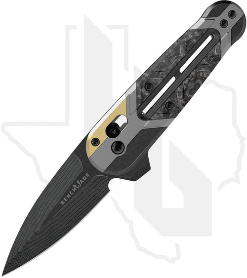 Benchmade Gold Class Lowden 491BK-261 - DLC Titanium, Marbled Carbon Fiber Onlay, Polished Brass Bolster, DLC Drakkar Damasteel