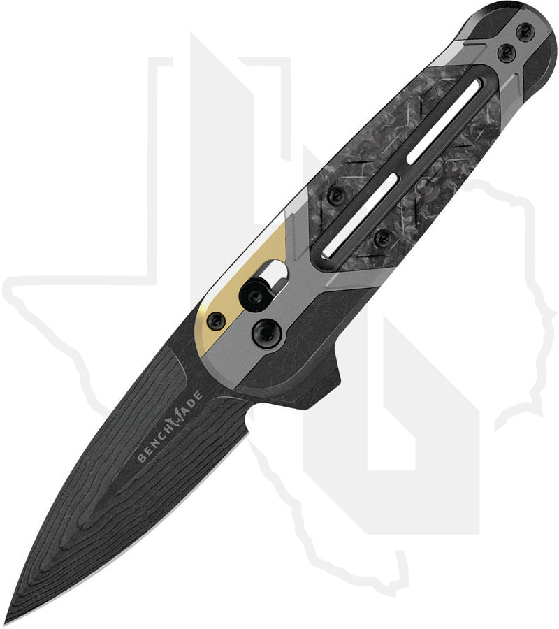 Benchmade Gold Class Lowden 491BK-261 - DLC Titanium, Marbled Carbon Fiber Onlay, Polished Brass Bolster, DLC Drakkar Damasteel