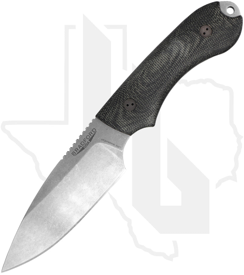 Bradford Knives Guardian 4 4S-101-MC - Black Micarta, Stonewashed, Sabre Grind