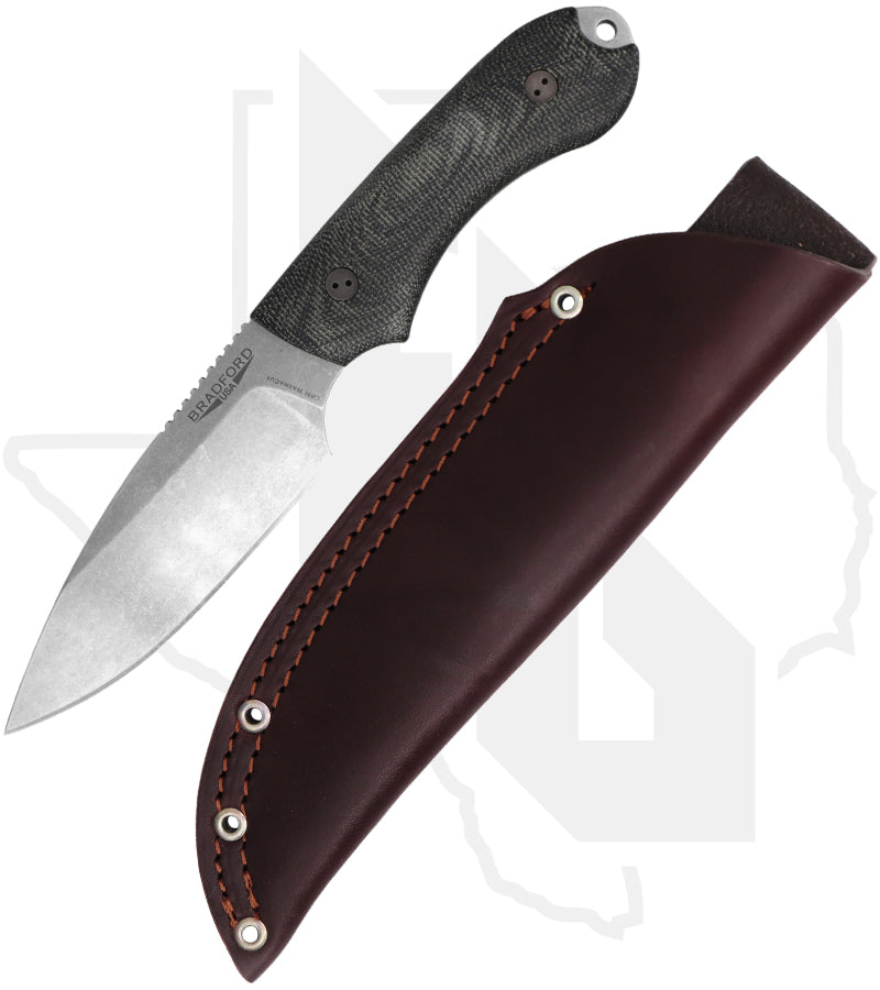 Bradford Knives Guardian 4 4S-101-MC - Black Micarta, Stonewashed, Sabre Grind