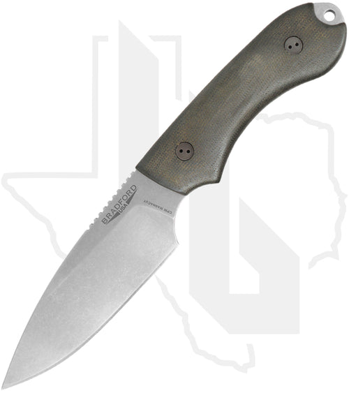 Bradford Knives Guardian 4 4S-102-MC - OD Green Micarta, Stonewashed, Sabre Grind
