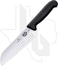 Victorinox Fibrox 7 in. Santoku Granton Blade 5.2523.17BK - Black TPE, Fluted