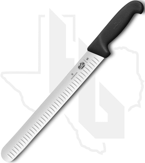 Victorinox Fibrox 12 in. Slicing Knife Granton Blade 5.4723.30BK - Black TPE, Fluted