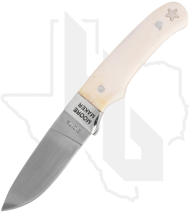 Moore Maker Drop Point Hunter 5101TX - White Bone, Texas & Star Inlay