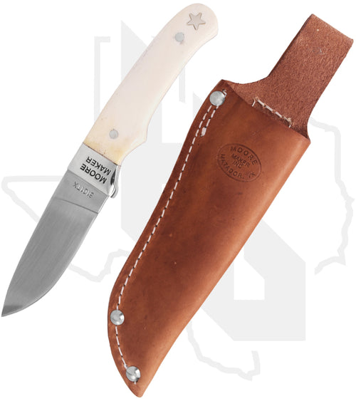 Moore Maker Drop Point Hunter 5101TX - White Bone, Texas & Star Inlay