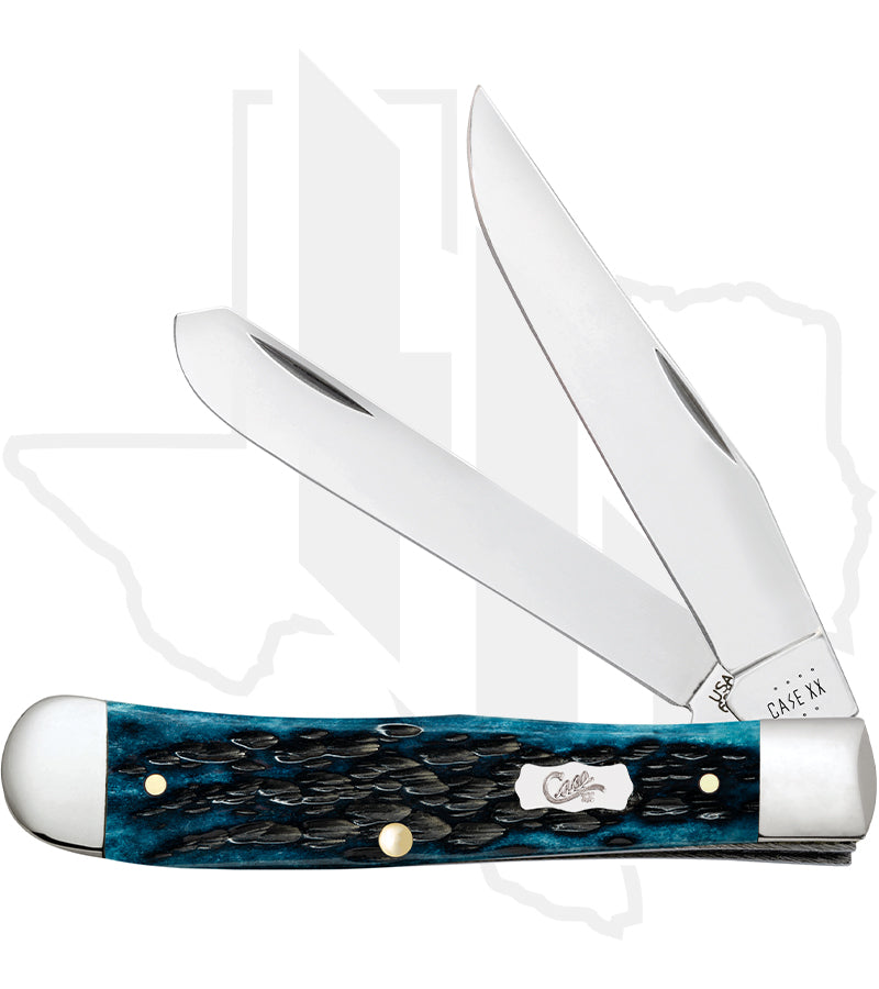 W.R. Case Trapper 51850 - Mediterranean Blue Bone, Peach Seed Jig (6254 SS)