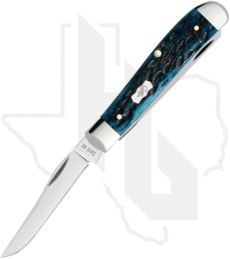 W.R. Case Mini Trapper 51852 - Pocket Worn, Mediterranean Blue Bone, Peach Seed Jig (6207 SS)