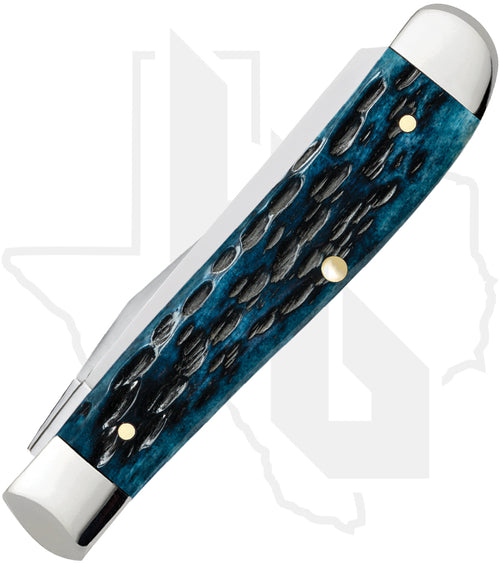 W.R. Case Mini Trapper 51852 - Pocket Worn, Mediterranean Blue Bone, Peach Seed Jig (6207 SS)