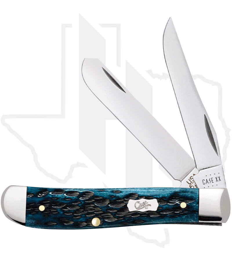 W.R. Case Mini Trapper 51852 - Pocket Worn, Mediterranean Blue Bone, Peach Seed Jig (6207 SS)