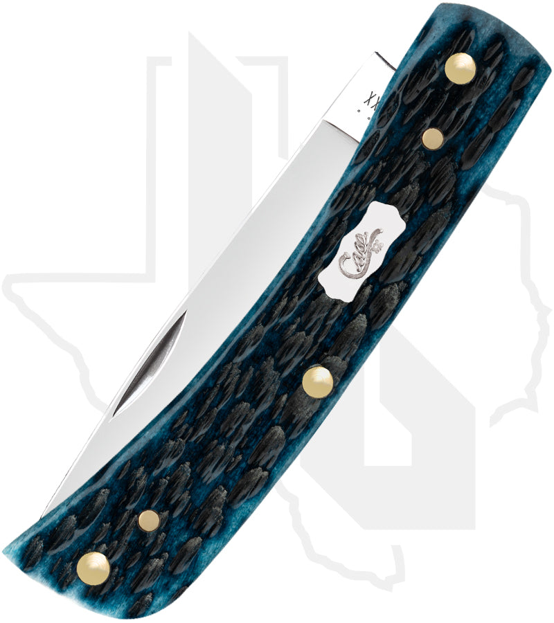 W.R. Case Sod Buster Jr 51854 - Pocket Worn, Mediterranean Blue Bone, Peach Seed Jig (6137 SS)