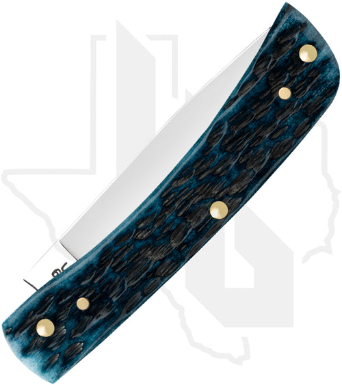W.R. Case Sod Buster Jr 51854 - Pocket Worn, Mediterranean Blue Bone, Peach Seed Jig (6137 SS)