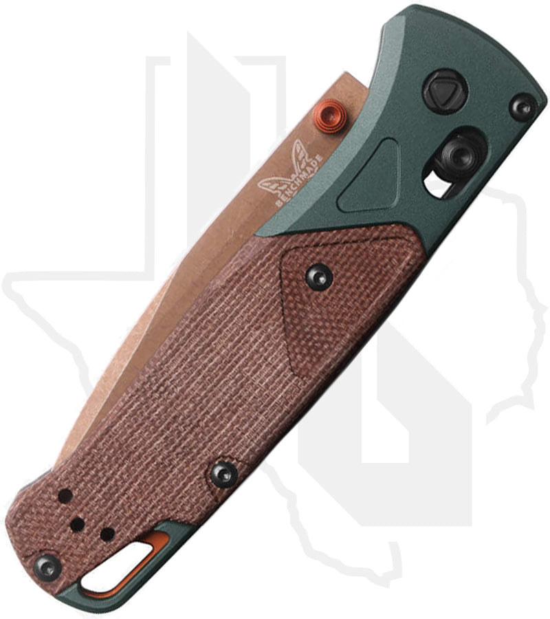 Benchmade Blue Class Bugout 535FE-2602 - Taiga Green Aluminum, Brown Canvas Micarta Overlays, FDE Battlewashed PVD