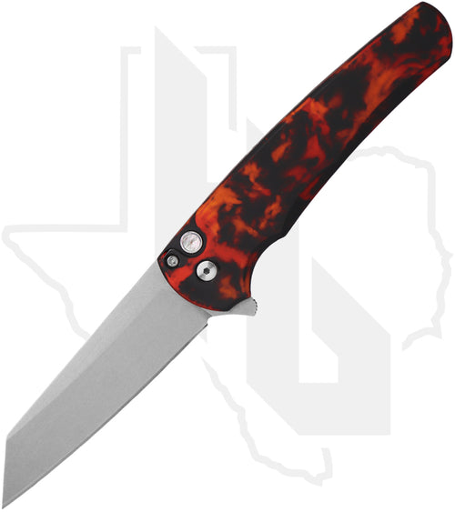 Pro-Tech Malibu 5401-DF - "Del Fuego" Aluminum Handle, Stonewashed, Black Lip Pearl Button