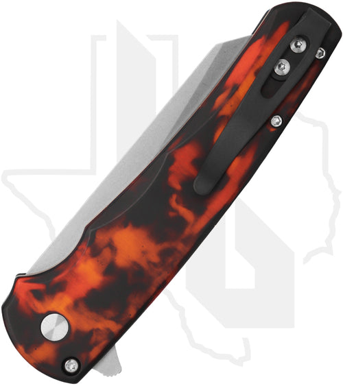 Pro-Tech Malibu 5401-DF - "Del Fuego" Aluminum Handle, Stonewashed, Black Lip Pearl Button