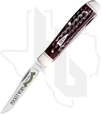W.R. Case Mini Trapper 55231 - Pocket Worn, Mahogany Bone, Corn Cob Jig, Fluted Bolsters (6207 SS)
