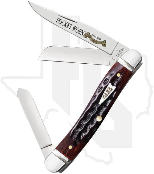 W.R. Case Medium Stockman 55232 - Pocket Worn, Mahogany Bone, Corn Cob Jig, Fluted Bolsters (6318 SS)