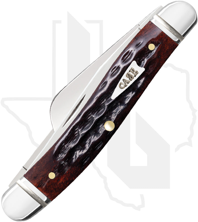 W.R. Case Medium Stockman 55232 - Pocket Worn, Mahogany Bone, Corn Cob Jig, Fluted Bolsters (6318 SS)