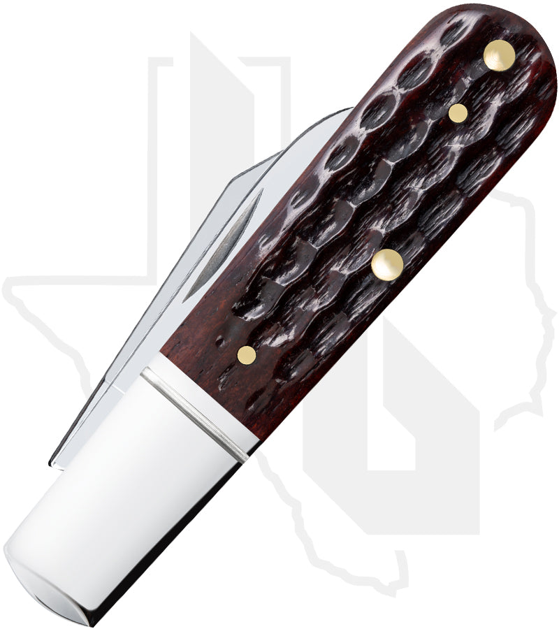 W.R. Case Barlow 55233 - Pocket Worn, Mahogany Bone, Corn Cob Jig, Fluted Bolsters (62009 1/2 SS)