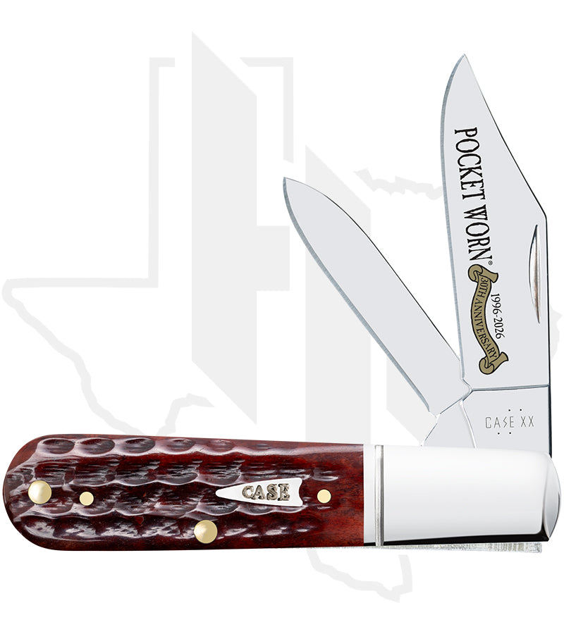 W.R. Case Barlow 55233 - Pocket Worn, Mahogany Bone, Corn Cob Jig, Fluted Bolsters (62009 1/2 SS)