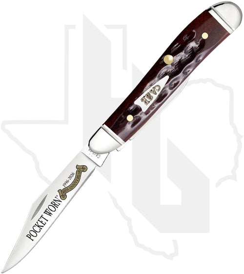 W.R. Case Peanut 55234 - Pocket Worn, Mahogany Bone, Corn Cob Jig, Fluted Bolsters (6220 SS)