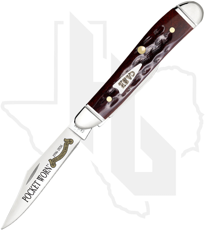 W.R. Case Peanut 55234 - Pocket Worn, Mahogany Bone, Corn Cob Jig, Fluted Bolsters (6220 SS)