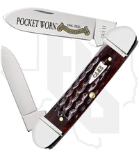 W.R. Case Canoe 55235 - Pocket Worn, Mahogany Bone, Corn Cob Jig, Fluted Bolsters (62131 SS)