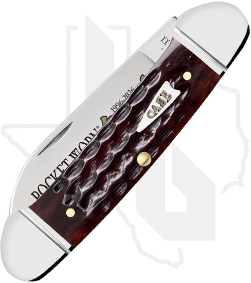 W.R. Case Canoe 55235 - Pocket Worn, Mahogany Bone, Corn Cob Jig, Fluted Bolsters (62131 SS)