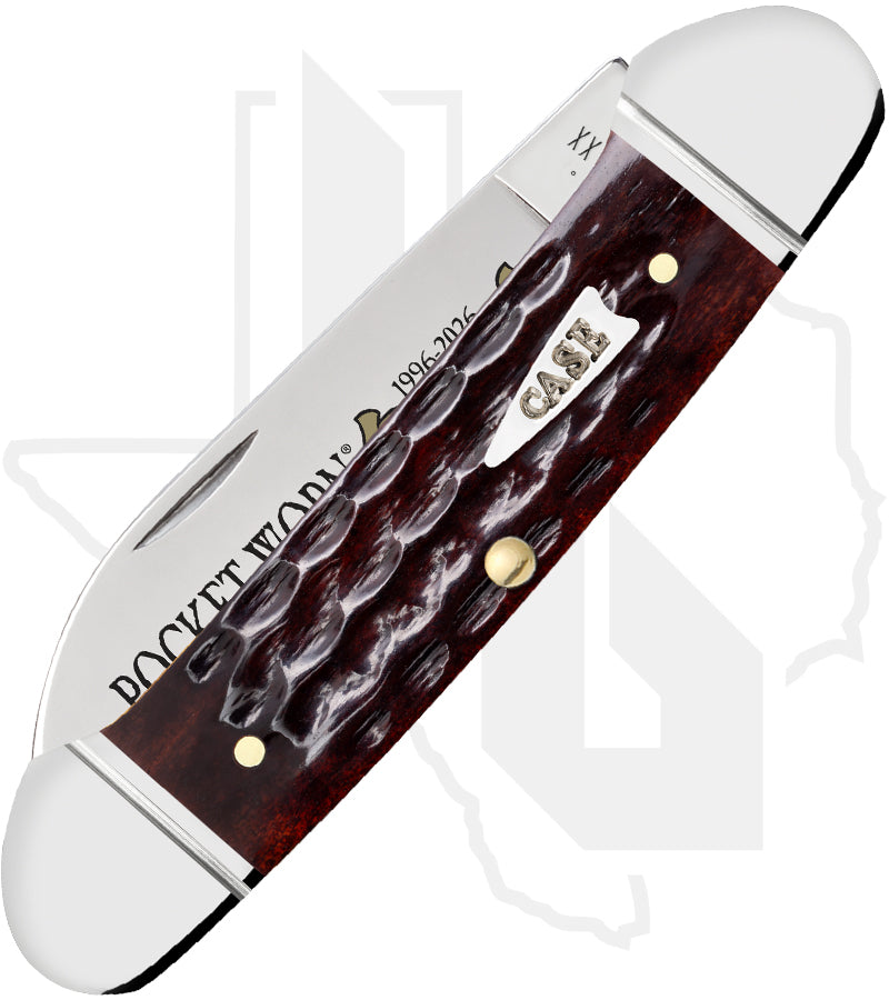 W.R. Case Canoe 55235 - Pocket Worn, Mahogany Bone, Corn Cob Jig, Fluted Bolsters (62131 SS)
