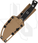 Microtech Akris 95-10BK-6 - Single Edge, Stonewashed, Black G-10, Tan Kydex Sheath