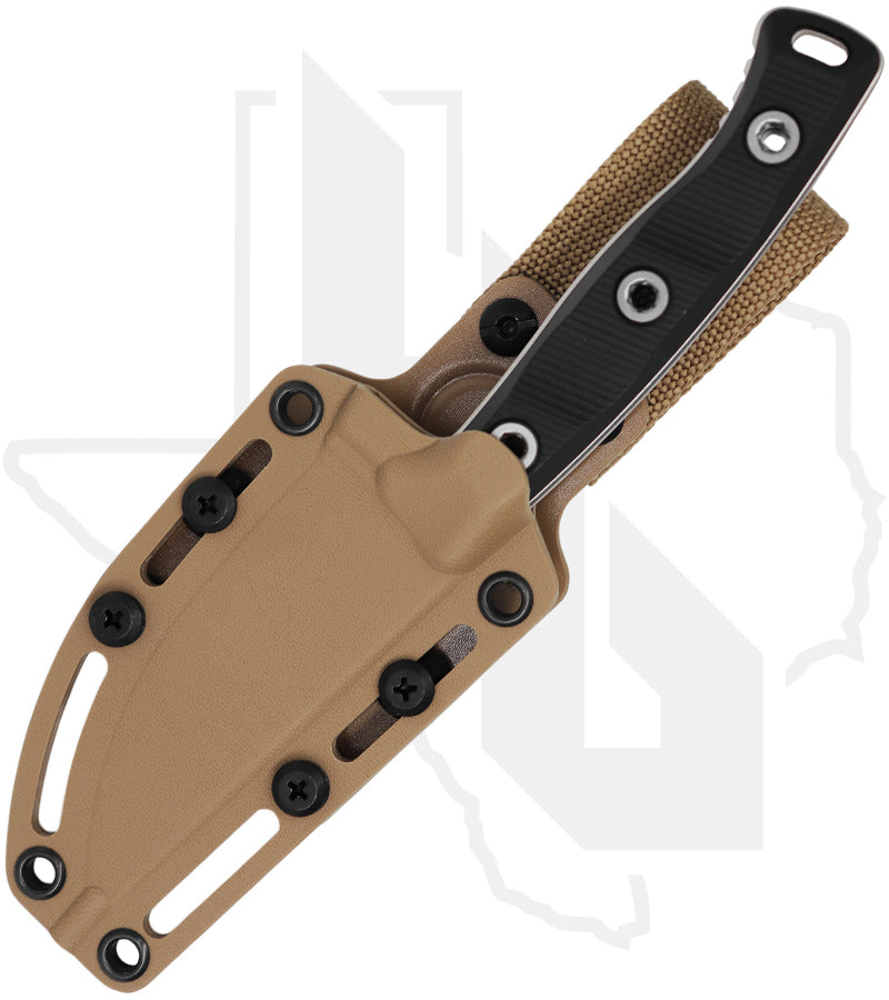 Microtech Akris 95-10BK-6 - Single Edge, Stonewashed, Black G-10, Tan Kydex Sheath