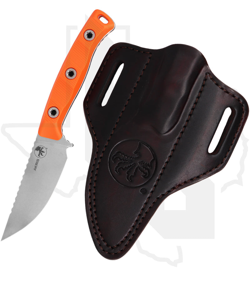 Microtech Akris 95-10EM-1 - Single Edge, Stonewashed, Ember G-10
