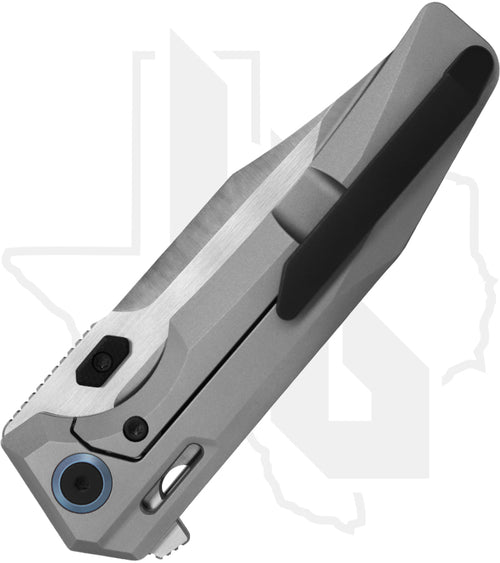 Arcane Design The Abyss V2 ABY-V2-BEAD-SAT - Bead-Blasted Titanium, Blue Pivot Collar, Satin Bowie-Tanto
