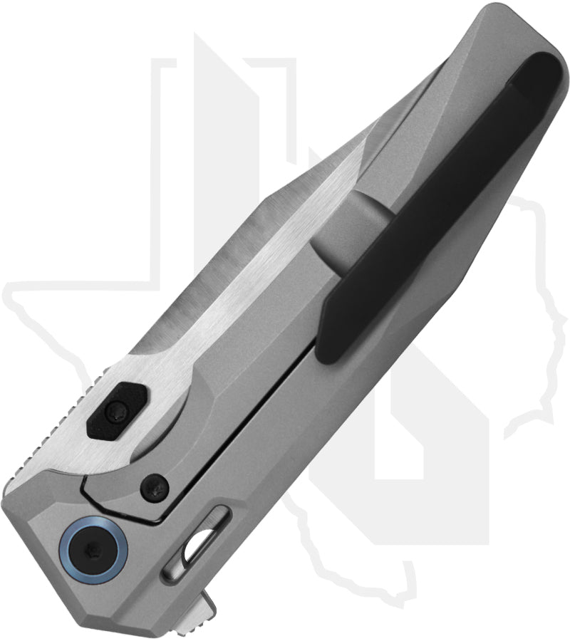 Arcane Design The Abyss V2 ABY-V2-BEAD-SAT - Bead-Blasted Titanium, Blue Pivot Collar, Satin Bowie-Tanto