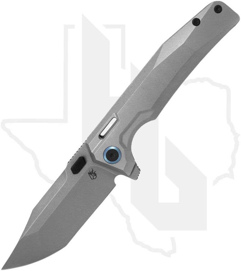 Arcane Design The Abyss V2 ABY-V2-STW - Stonewashed Titanium, Blue Pivot Collar, Stonewashed Bowie-Tanto