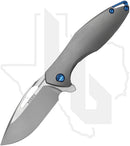 Koenig Knives Arius - Standard Pattern Titanium, Burnished w/ Polished Flats, Blue Hardware & Spacer