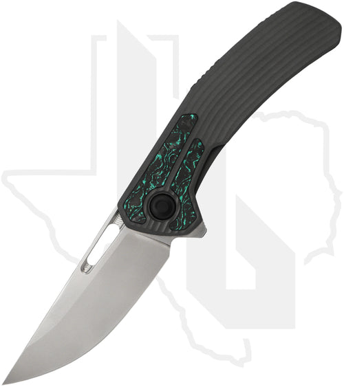 Tactile Knife Co. Archer ARCHER-HOB-EXC-TC - Milled Ridged Titanium, Teal TechnoCarbo Inlay, TechnoCarbo Back Spacer, HOB Exclusive