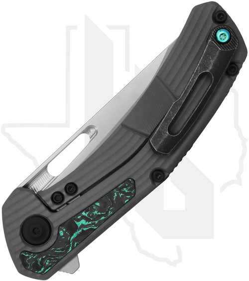 Tactile Knife Co. Archer ARCHER-HOB-EXC-TC - Milled Ridged Titanium, Teal TechnoCarbo Inlay, TechnoCarbo Back Spacer, HOB Exclusive