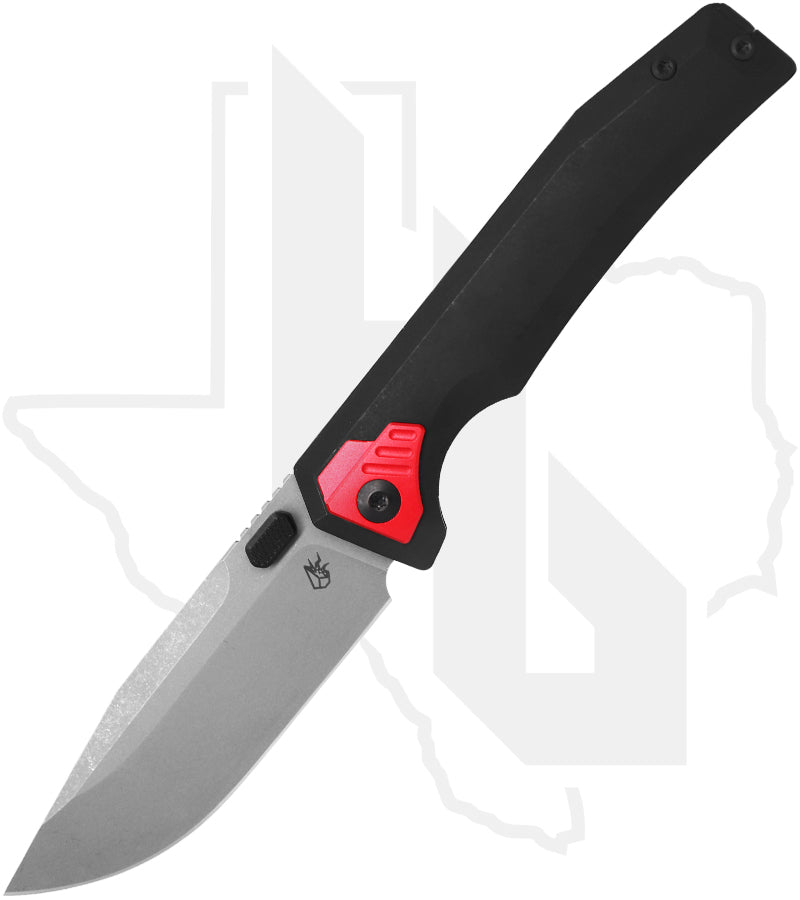 Arcane Design The Automaton AUTO-PVD-STW - Black PVD Titanium, Red Pivot Collar, Stonewashed Drop Point