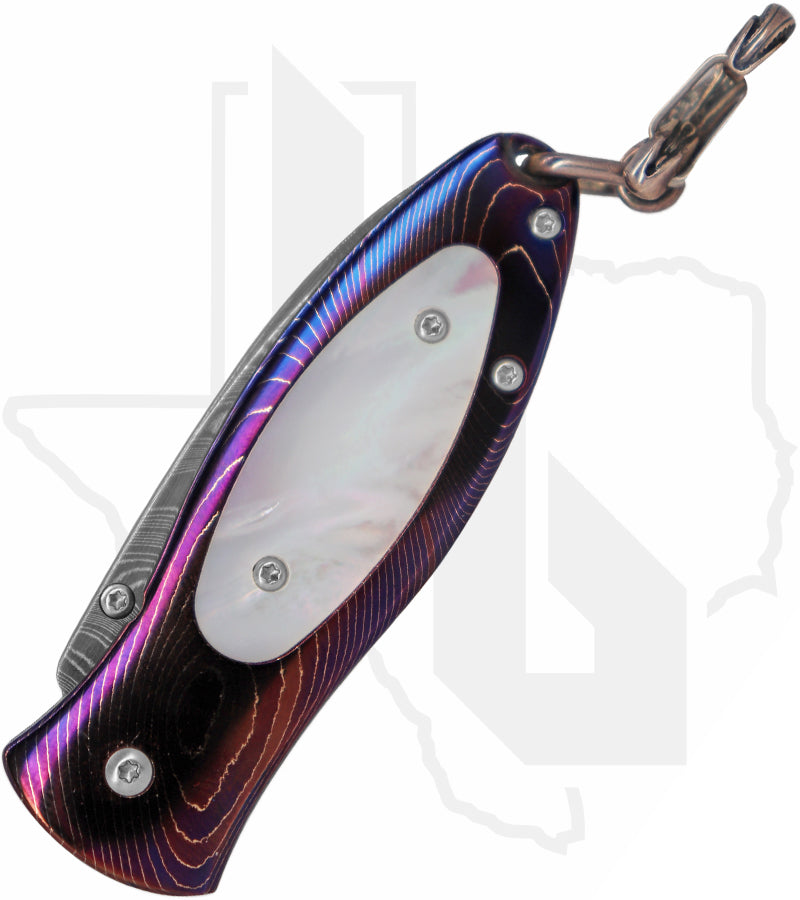 William Henry Studio B02 Bluenote B02BLUENOTE - Heat-Blued Twist Damascus, Mother of Pearl, Boomerang Damascus
