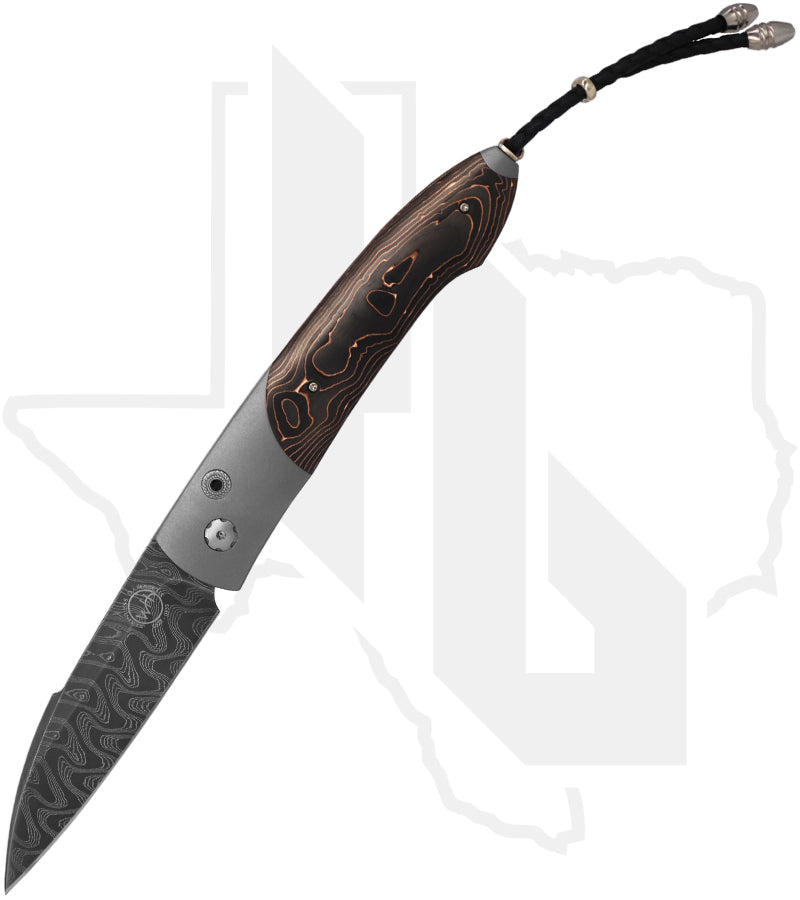 William Henry Studio B22 Black Max B22BLACKMAX - Blasted Titanium, Black & Copper Carbon Fiber, Meadows Damascus