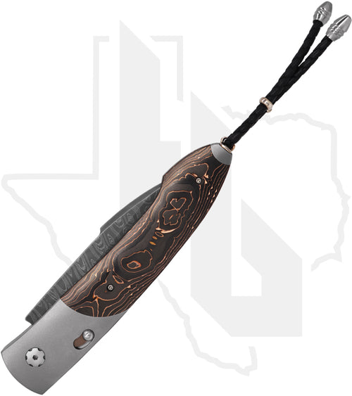 William Henry Studio B22 Black Max B22BLACKMAX - Blasted Titanium, Black & Copper Carbon Fiber, Meadows Damascus