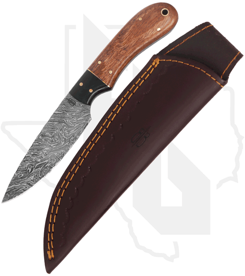 BuckNBear Drop Point Utility Hunter BNB142107- Olive Wood, Damascus