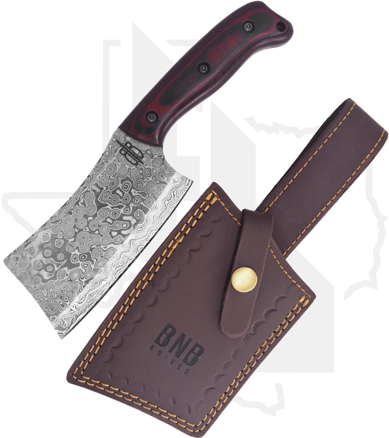 BuckNBear Damascus Cleaver BNB91553 - Red/Black G-10