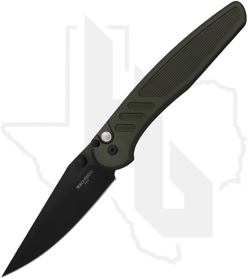 Pro-Tech Peace Neighbor Avalon BST26.AVALON.1 - Green Knurled Aluminum, DLC, Black Lip Pearl Button