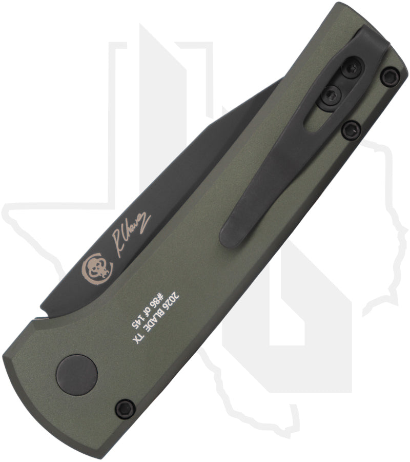 Pro-Tech Chaves Scapegoat Compact BST26.SCAPEGOAT.1 - Green Aluminum, DLC, Black Lip Pearl Button