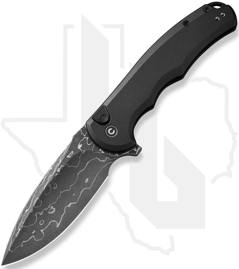 CIVIVI Button Lock Praxis C18026E-DS1 - Black, Aluminum, Damascus