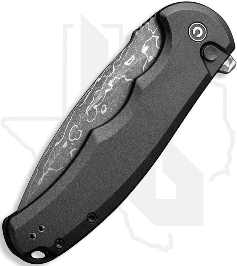 CIVIVI Button Lock Praxis C18026E-DS1 - Black, Aluminum, Damascus